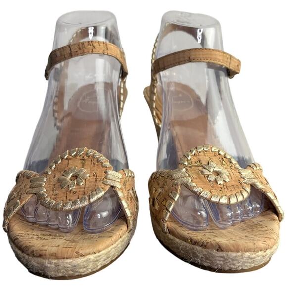 Jack Rogers Clare Cork Wedge Sandals Womens 7.5 Beige 4"Heel Adjustable Strap - Picture 1 of 10